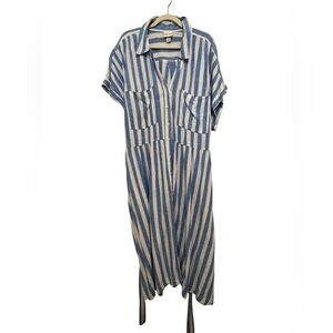 Blue and White Striped Linen blend Dress
